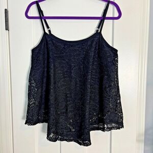 Teenage Runaway Crochet Black Cami Tank Large Lined Rocker Punk Grunge Princess